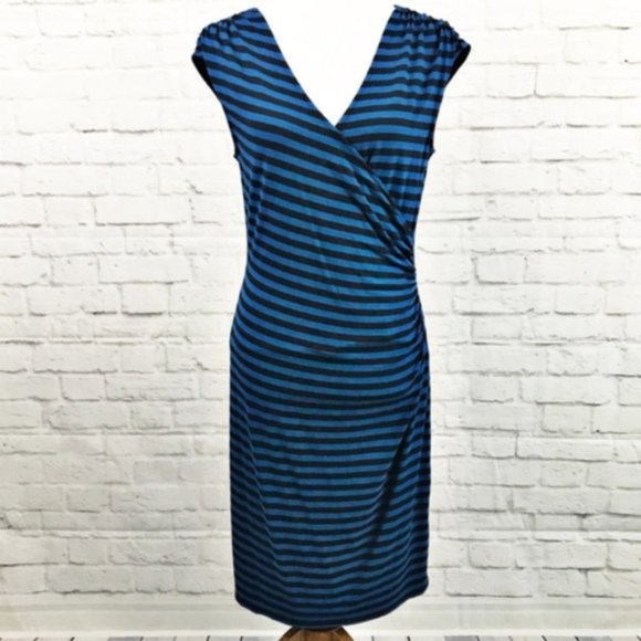 Ann Taylor Blue Striped Faux Wrap Dress Size M - Picture 1 of 6